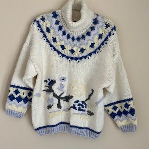 Kitty Hawk Vintage Floral Turtle Neck Chunky Knit Sweater